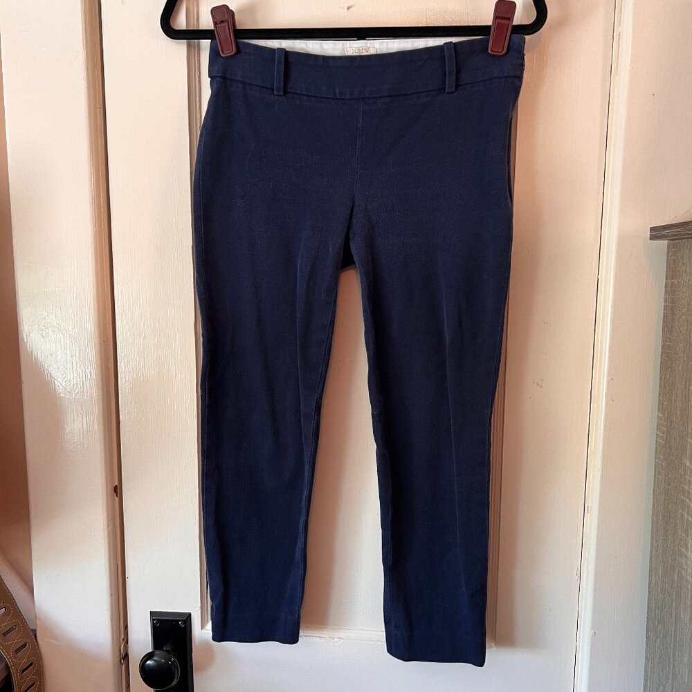 Ladies J Crew Slacks Size 2P Navy Side Zip Skinny Stretch Ankle